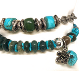 Turquoise, jade & moss agate double wrap bracelet