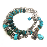 Turquoise, jade & moss agate double wrap bracelet