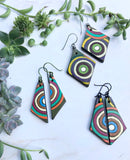 Leather Karma Earrings - Vintage Trippy Circles